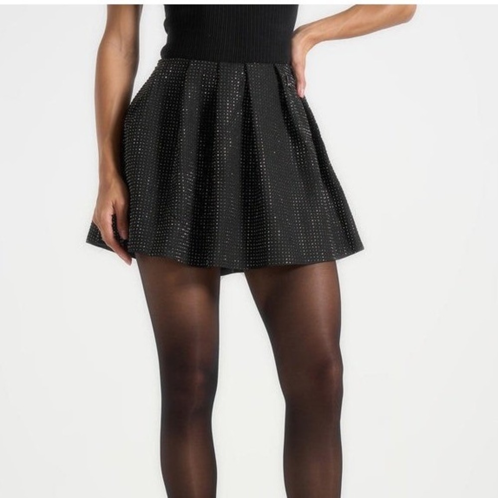 MANIEREDEVOIR Rhinestone Pleated Mini Skort Black Size 2 New With Tags